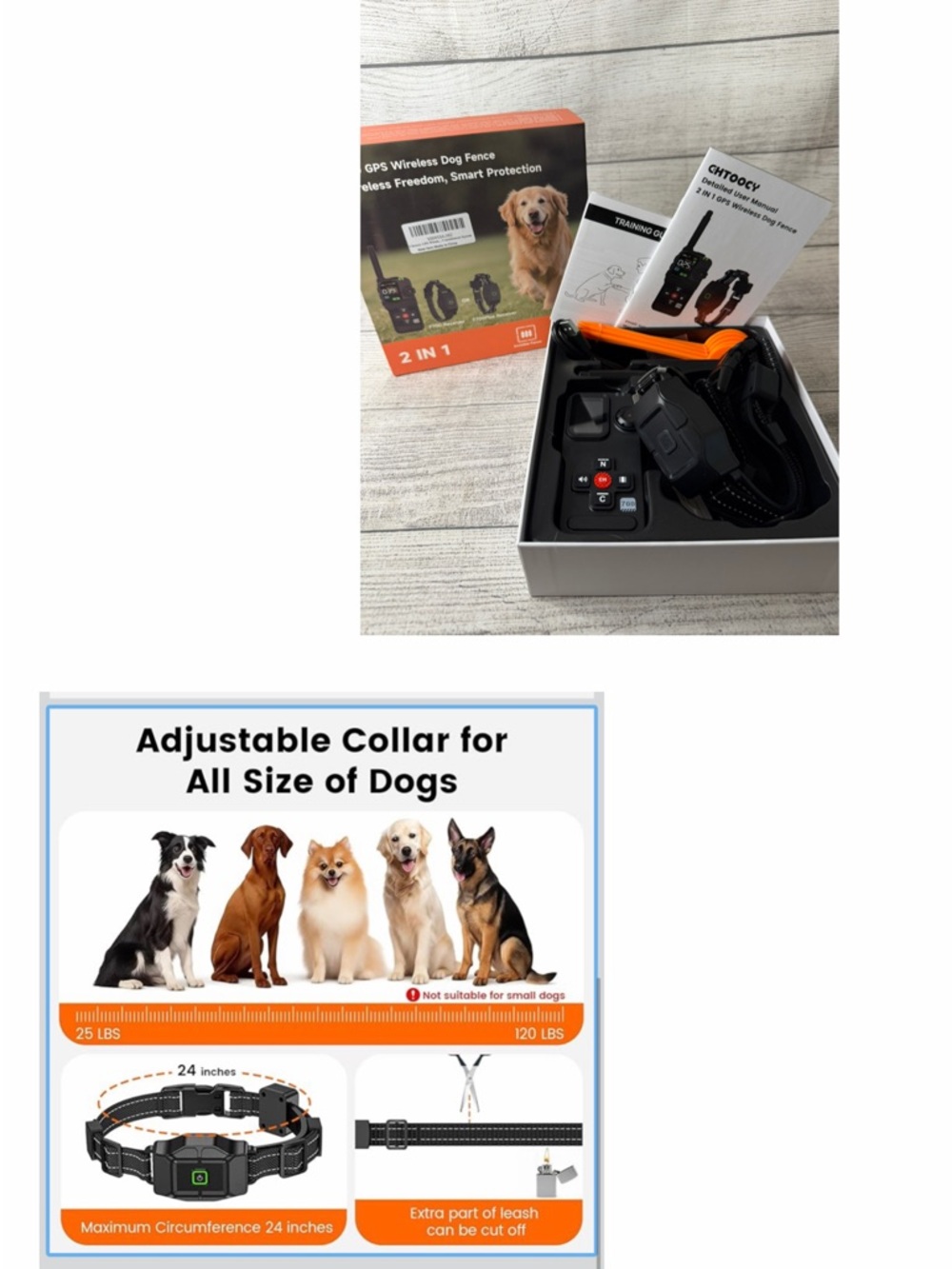 2-in-1 GPS Wireless Dog Fence Receiver Collar - Black & Orange